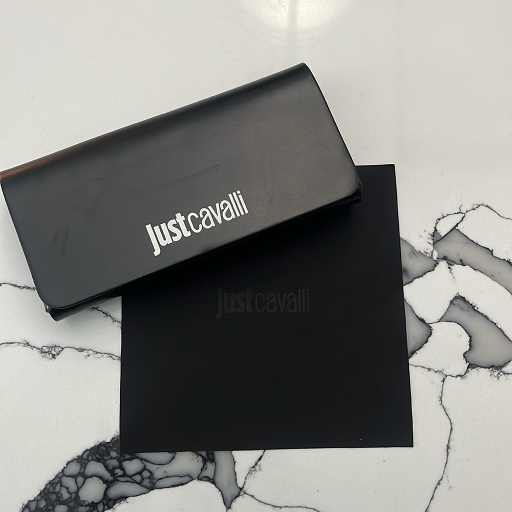 Just Cavalli Black Leather Sunglasses Case with Cleaning Cloth